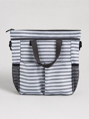 thirty-one white and grey stripes tote/diaper bag